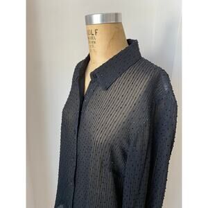 Ann Taylor Vintage Black Beaded Sheer Silk Button Down Blouse size 6 nwt
